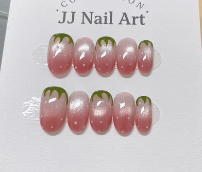 Colorful Fruit Cat Eye Hand Painted Press On Nails: Custom Shape Reusable Nail Set