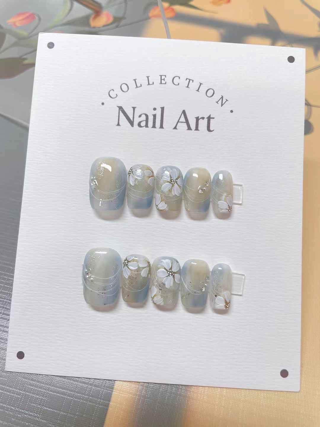 3D Flower Press On Nails: Handmade Gel Reusable False Nails