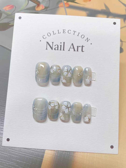 3D Flower Press On Nails: Handmade Gel Reusable False Nails