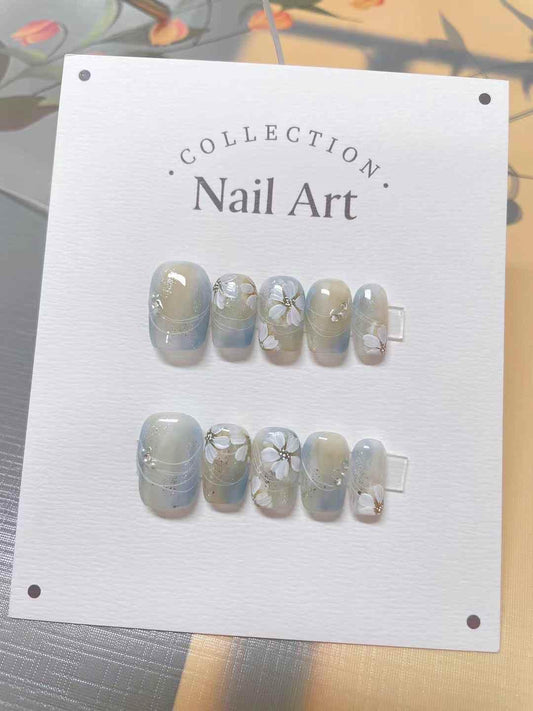 3D Flower Press On Nails: Handmade Gel Reusable False Nails