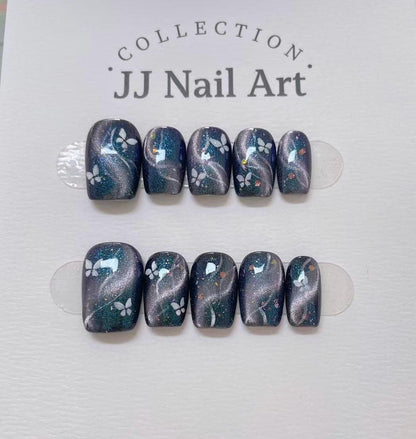 Handmade Aurora Cat Eye Press On Nails: Custom Shape Reusable Set