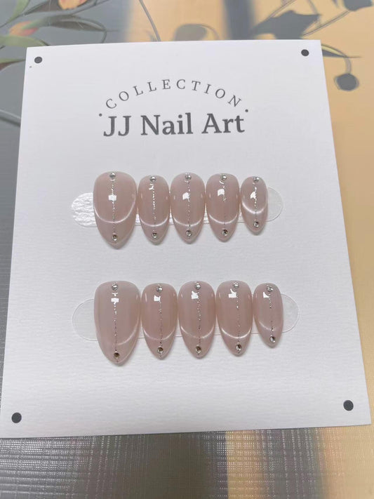 Cat Eye Beads Press On Nails: Hand Painted Reusable Fake Nails