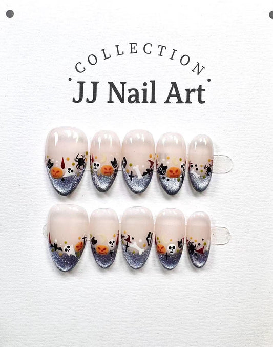 Handmade Halloween French Tips Press On Nails: Reusable Set
