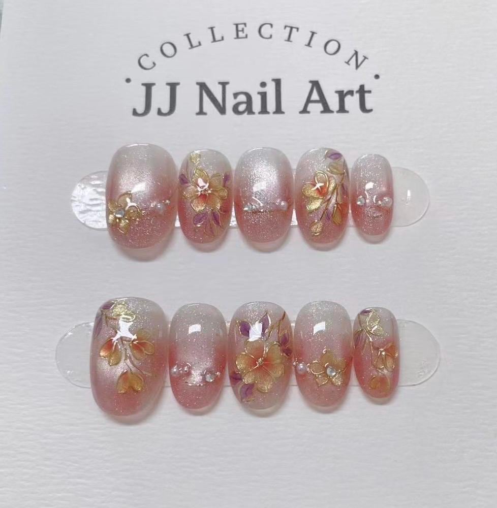 Ombre Floral Press On Nails: Reusable Handmade Set