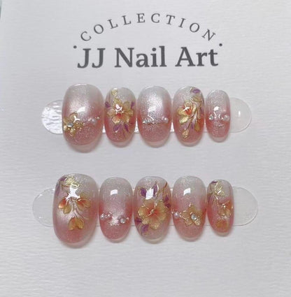 Ombre Floral Press On Nails: Reusable Handmade Set