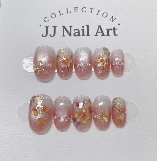Ombre Floral Press On Nails: Reusable Handmade Set