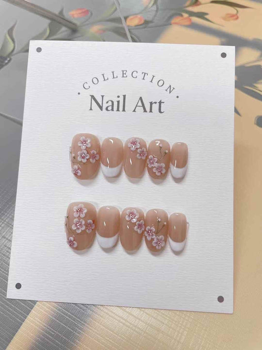3D Flower Press On Nails: Handmade Gel Reusable False Nails