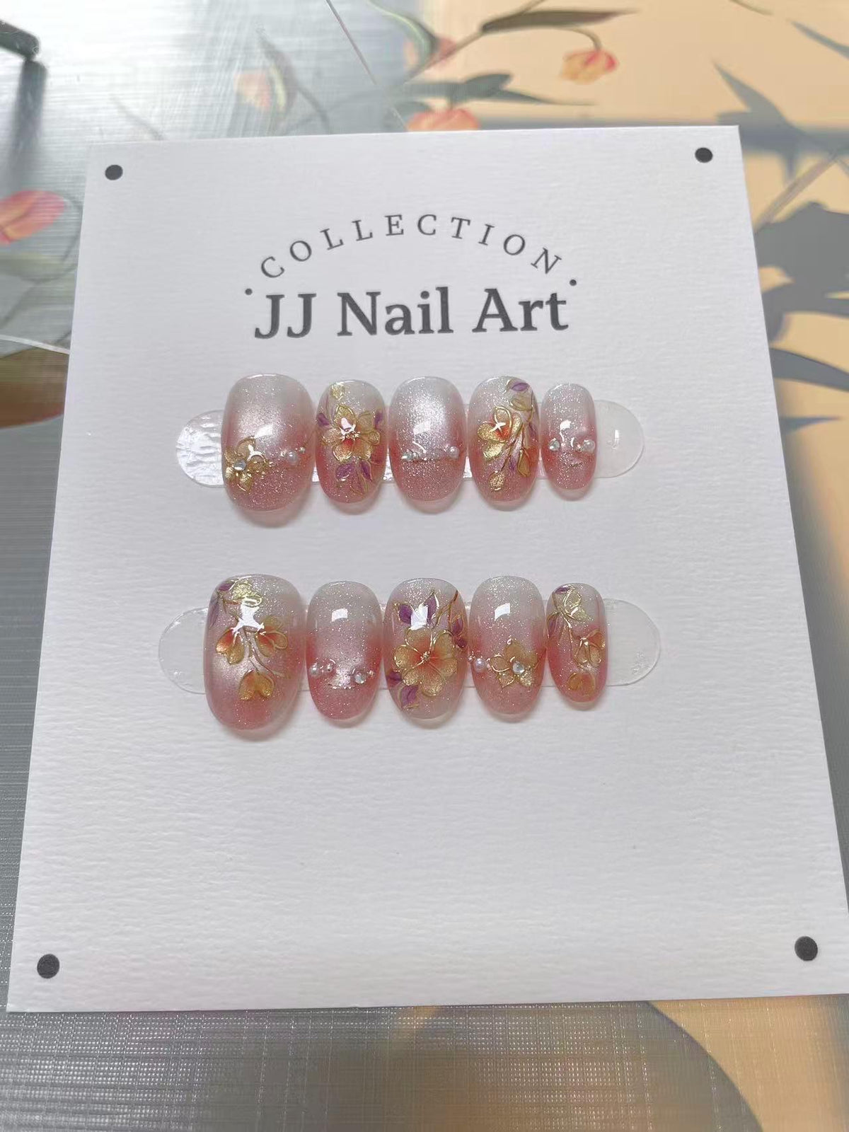 Ombre Floral Press On Nails: Reusable Handmade Set