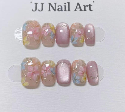 Colorful Petals Press On Nails: Reusable Custom Shape Set