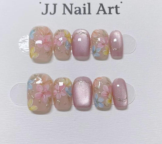 Colorful Petals Press On Nails: Reusable Custom Shape Set