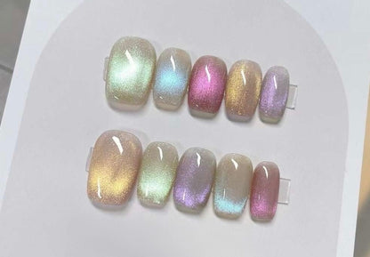 Handmade Iridescent Press On Nails: Reusable Gel Faux Nails