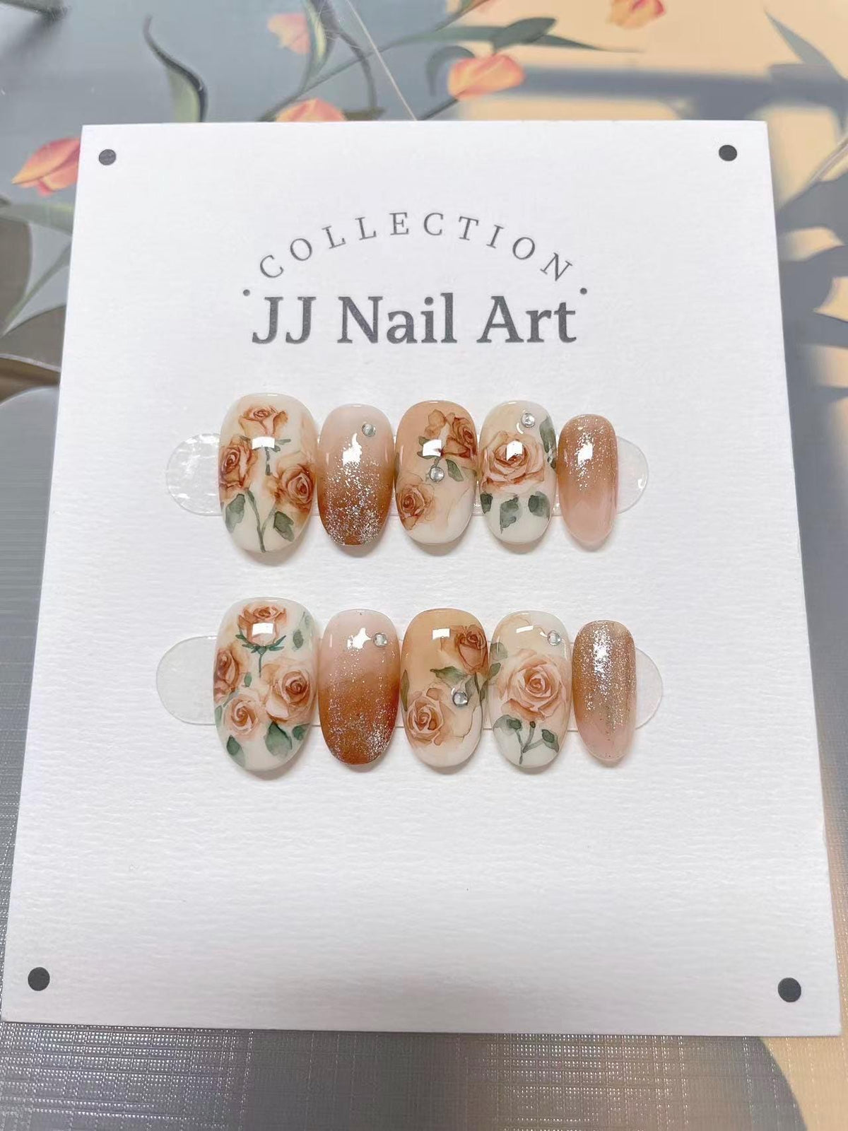 Hand Painted Rose Press On Nails: Reusable Custom Set