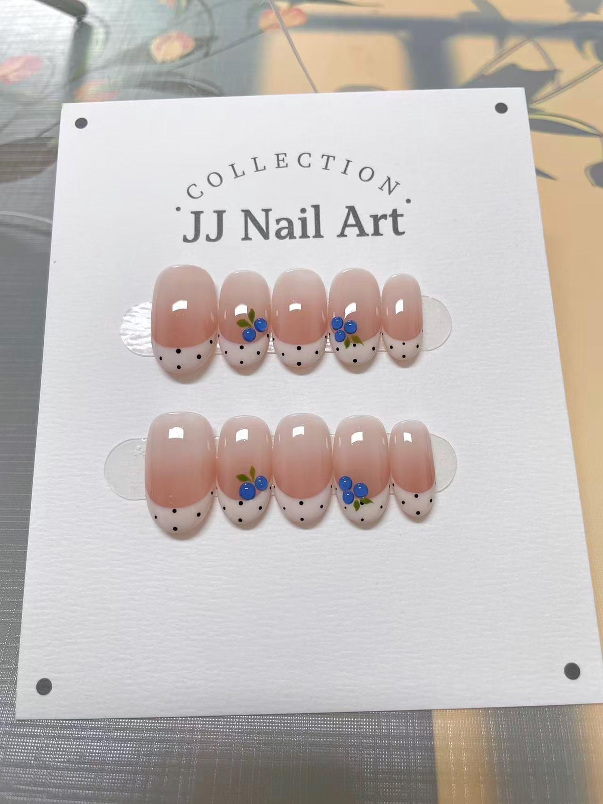 Hand-Painted Fruit French Polka Dots Press On Nails: Reusable Custom Shape Set