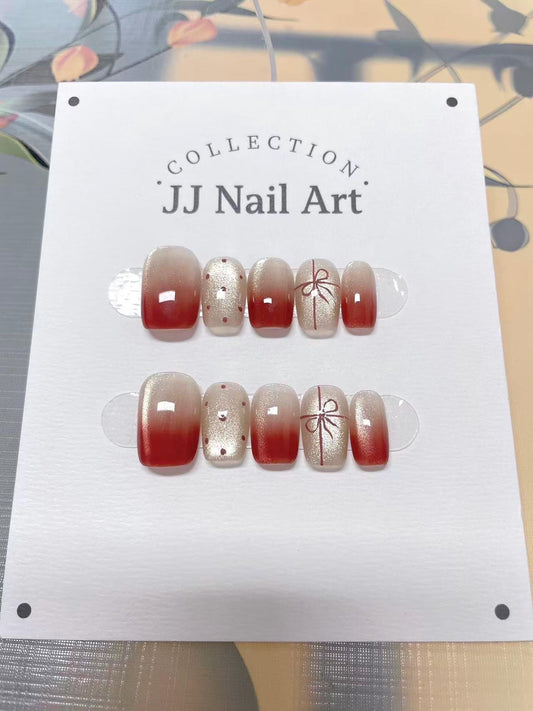 Dark Red Ombre Cat Eye Press On Nails: Custom Shape Reusable Nail Set