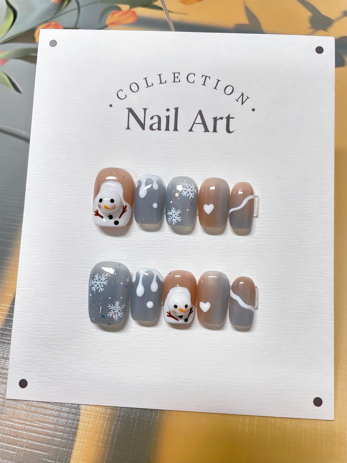 Hand Painted Snowman Press On Nails: Christmas Reusable Faux Nails