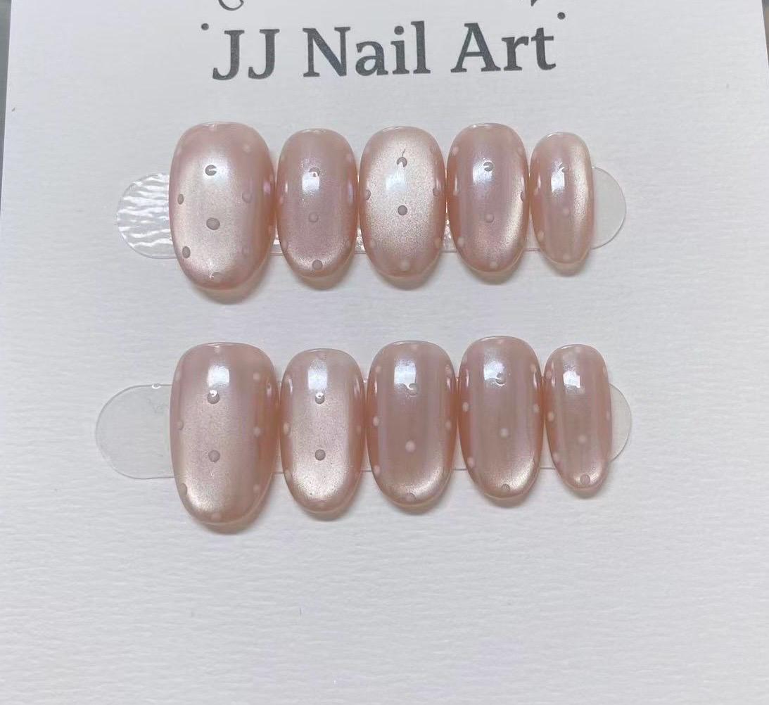 Polka Dots Cat Eye Hand Painted Press On Nails: Custom Shape Reusable Nail Set