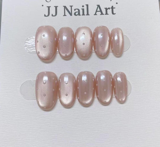 Polka Dots Cat Eye Hand Painted Press On Nails: Custom Shape Reusable Nail Set