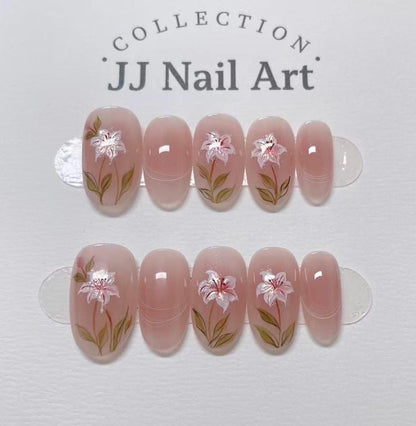 Handmade Pink Orchards Press On Nails: Reusable Set