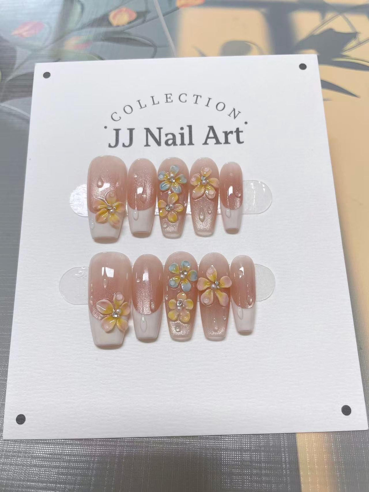 Colorful Petals French Hand Painted Press On Nails: Custom Shape Reusable Nail Set