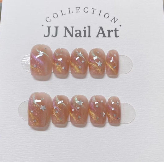 Stars in Cat Eye Press On Nails: Custom Shape Reusable Set