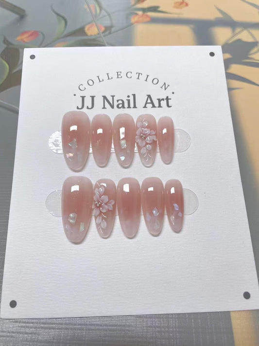 3D Pink Petals Press On Nails: Custom Shape Reusable Set