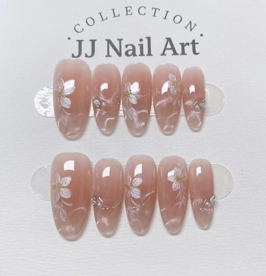 Water Ripples Petals Press On Nails: Custom Shape Reusable Set