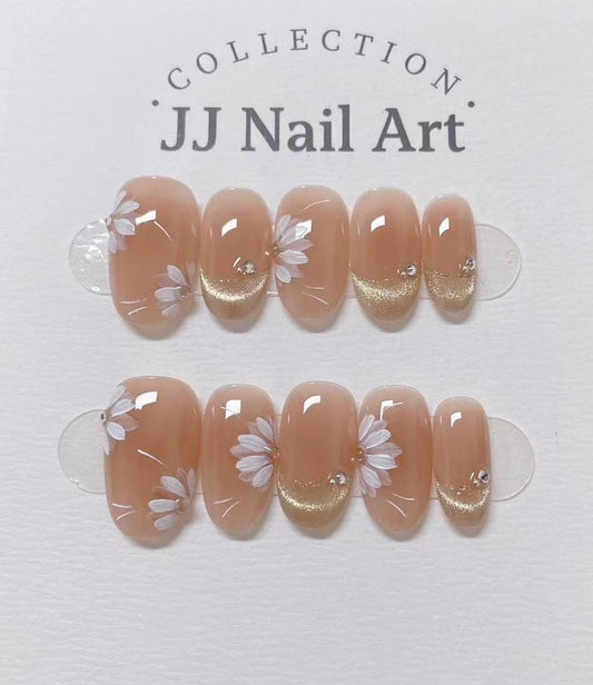 Handmade Petals Cat Eye Petals  Press On Nails: Floral French Reusable Set