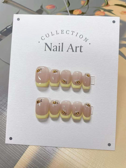 Handmade Honeybee Press On Nails: Reusable Gel Fake Nails