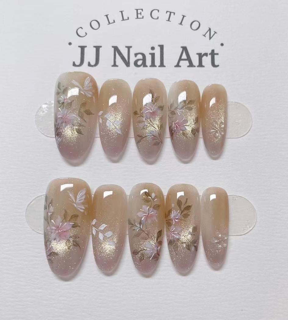 Handmade Butterflies And Flowers Press On Nails: Reusable Set