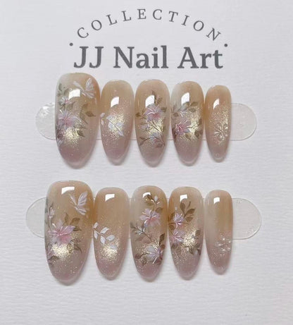 Handmade Butterflies And Flowers Press On Nails: Reusable Set