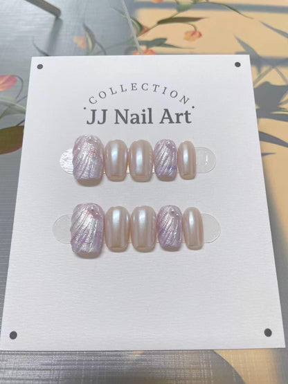 Handmade Shell Effect Press On Nails: Reusable Set