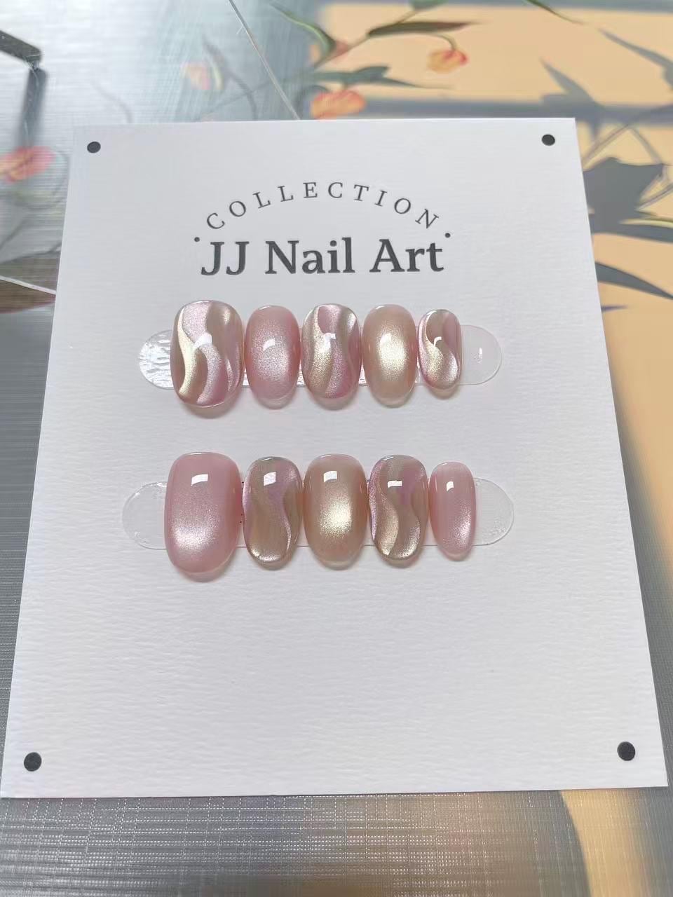Handmade Ribbons Cat Eye Press On Nails: Reusable Set