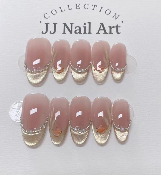 Good Luck Fish Handmade Press On Nails: Reusable Custom Shape Set
