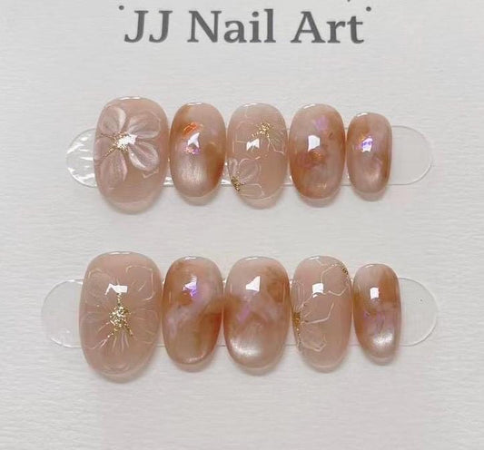 Handmade Subtle Petals Cat Eye Press On Nails: Reusable Set