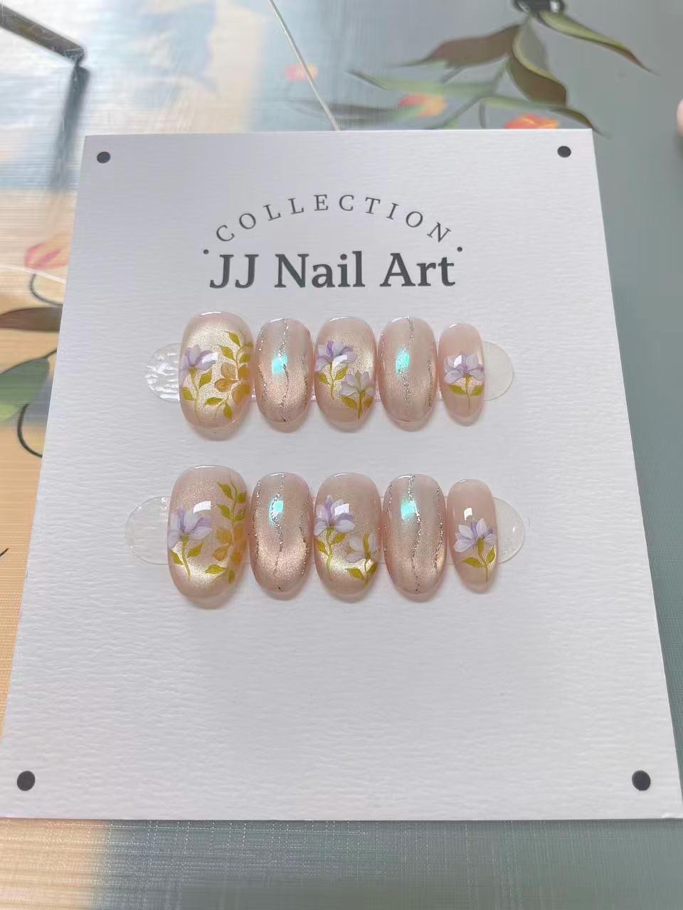 Handmade Purple Flowers Press On Nails: Reusable Set