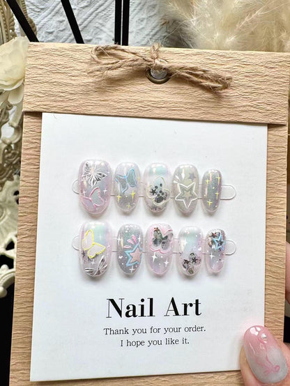 Aurora Butterfly Press On Nails: Hand-Painted Reusable Faux Nails