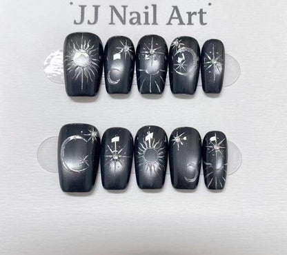 Sun Moon Star Press On Nails: Cat Eye, Reusable Nail Set