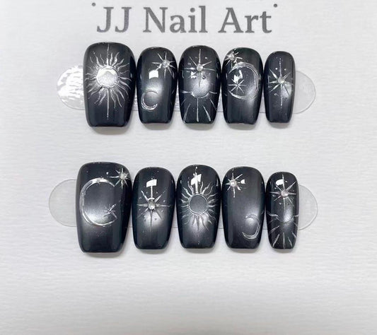 Sun Moon Star Press On Nails: Cat Eye, Reusable Nail Set