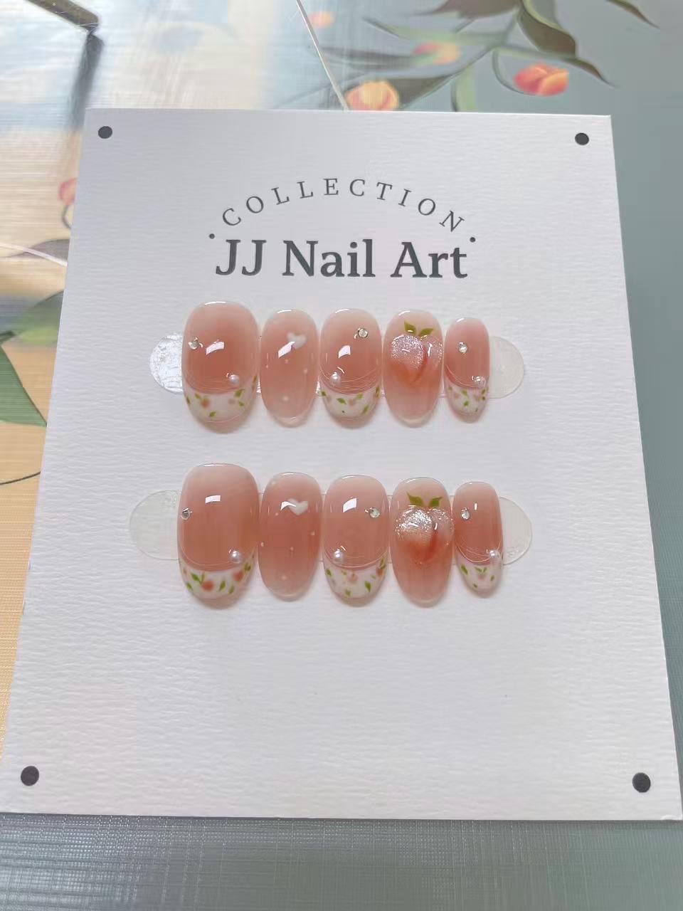 Handmade 3D Peaches French Press On Nails: Reusable Set