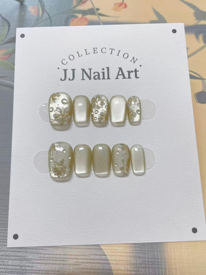 Crystal Petals Cat Eye Press On Nails: Reusable Custom Shape Set