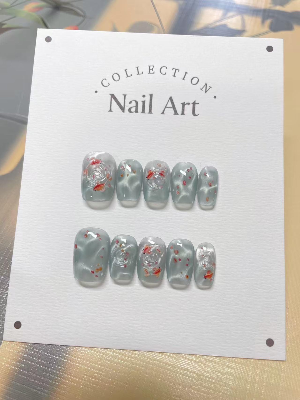 Hand Painted Fish Press On Nails: Reusable Artist Faux Nails