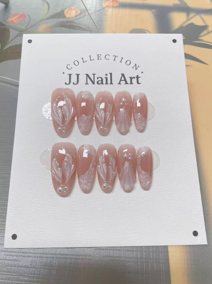 Mermaid Tale Pearlescent Handmade Press On Nails: Custom Shape Reusable Set