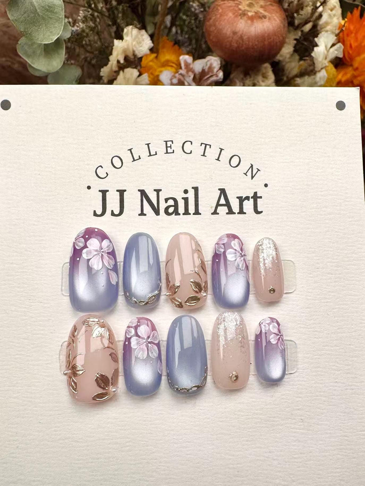 Handmade Ombre Petal Press On Nails: Pink, Purple, Blue Floral Set