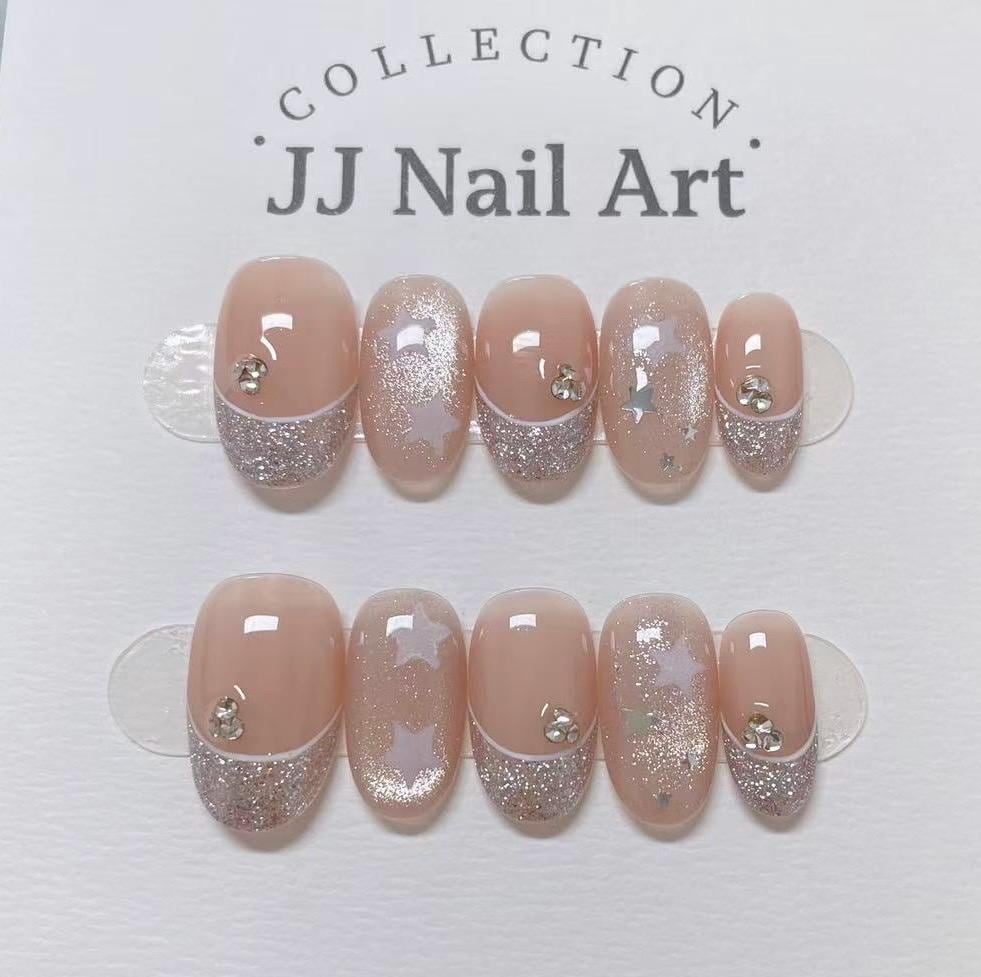 Handmade Star Glitters French Press On Nails: Reusable Set