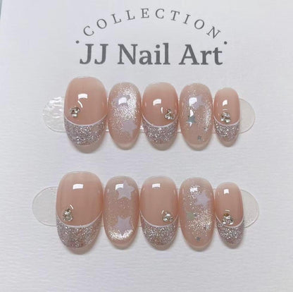 Handmade Star Glitters French Press On Nails: Reusable Set