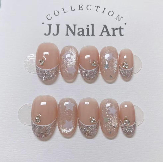 Handmade Star Glitters French Press On Nails: Reusable Set