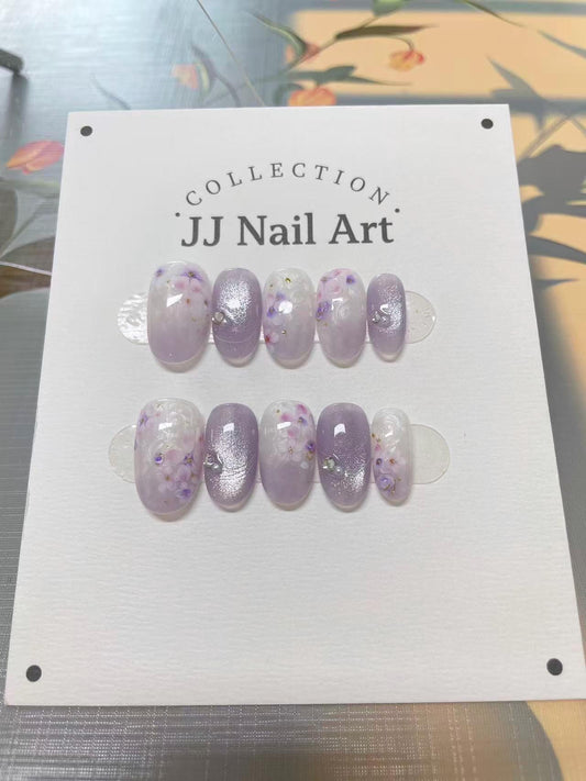 Handmade Purple Floral Press On Nails: Reusable Set