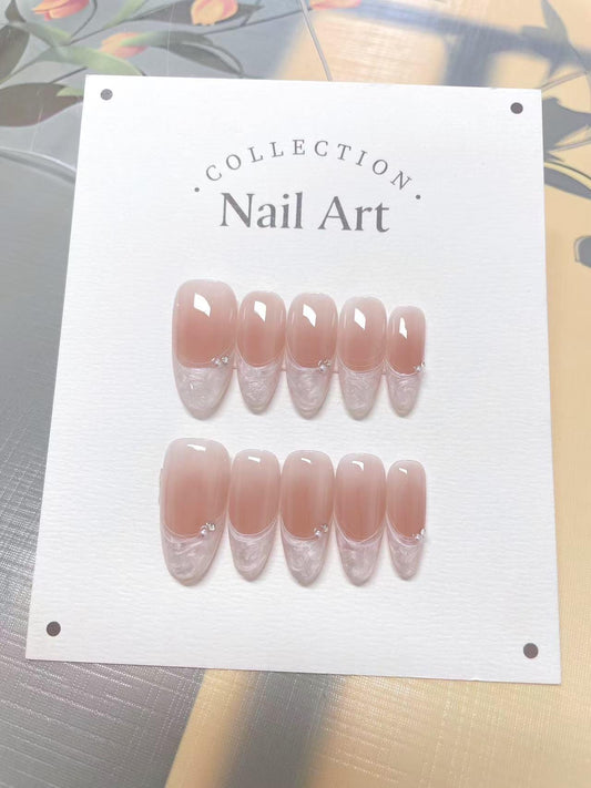 French Tip Press On Nails: Hand Painted Reusable Faux Nails
