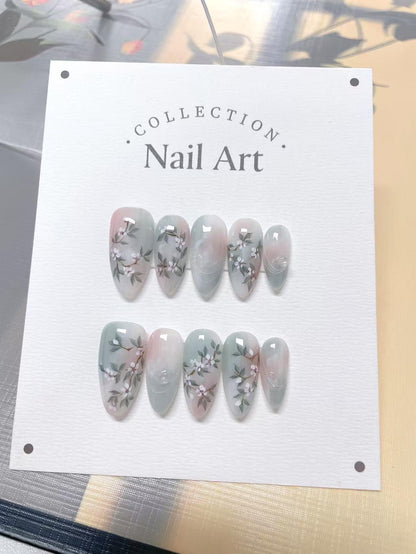 Spring Flowers Press On Nails: Hand Painted Reusable Faux Nails