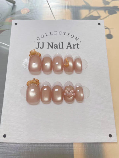 Handmade Cat Press On Nails: Reusable Custom Shape Set